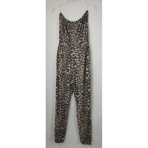CHERISH Womens Leopard Print Strapless Jumpsuit Waffle Knit Jogger Pant Size M - Picture 4 of 10